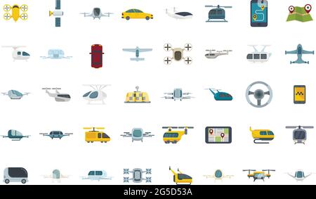 Les icônes de taxi sans pilote isolent le vecteur plat Illustration de Vecteur
