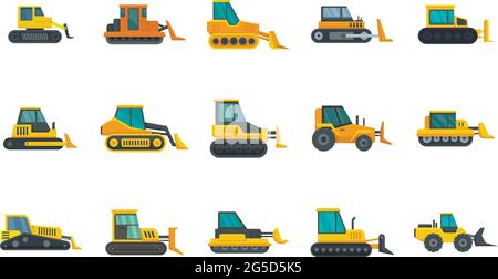 Les icônes de bulldozer définissent un vecteur plat isolé Illustration de Vecteur