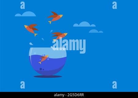 Poissons volant d'un bol. Concept de liberté Illustration de Vecteur