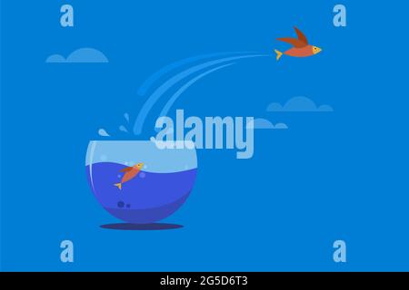 Un poisson volant d'un bol. Concept de liberté Illustration de Vecteur