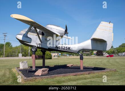 Hydravion, avion amphibie, Republic Aviation RC-3 Seabee Numéro 791 exposé à l'aéroport de Manitowoc, Wisconsin. Banque D'Images