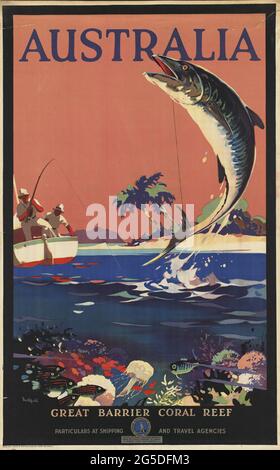 Une affiche de voyage vintage pour la Grande barrière de corail, Australie Banque D'Images