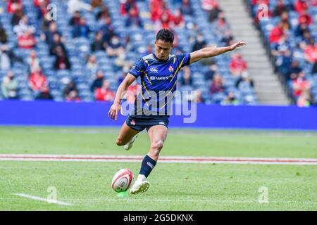 ÉDIMBOURG, ÉCOSSE. 26 juin 2021. Le Japon Yu Tamura a fait un pas de conversion lors du match de la coupe Lions 1888 entre les Lions britanniques et irlandais contre le Japon au stade BT Murrayfield, le samedi 26 juin 2021, À ÉDIMBOURG, EN ÉCOSSE. Credit: Taka G Wu/Alay Live News Banque D'Images