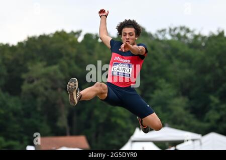 BREDA, PAYS-BAS - JUIN 26 : David le Caire des pays-Bas participant au Mens long Jump lors des Championnats d'athlétisme néerlandais 2021 au complexe sportif Dr Schaepmanlaan le 26 juin 2021 à Breda, pays-Bas (photo d'Andy Astfalck/Orange Pictures) Banque D'Images
