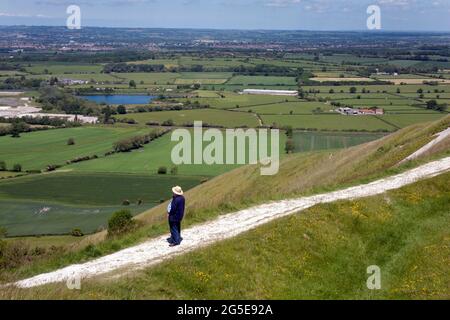 Le White Horse Iron Age Hill fort, Bratton, Westbury, Wiltshire, Angleterre Banque D'Images