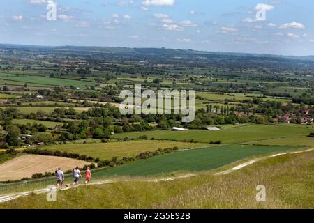 Le White Horse Iron Age Hill fort, Bratton, Westbury, Wiltshire, Angleterre Banque D'Images