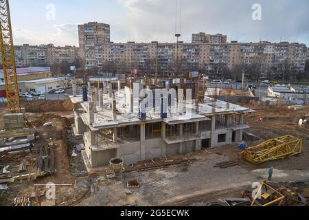 Chantier. Bâtiment de haute élévation en construction. Construction de bâtiments résidentiels de grande hauteur Banque D'Images