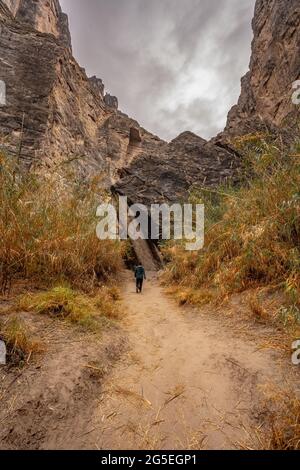 Partez en randonnée le long de la piste jusqu'au canyon de Santa Elana dans le parc national de Big Bend Banque D'Images