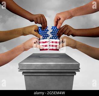 Les électeurs américains divisés et les électeurs américains qui votent ou la politique partisane pendant que les Républicains et les Démocrates se séparent et élargissent le fossé politique pendant. Banque D'Images