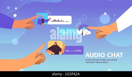 personnes communiquant dans des messagers instantanés par des messages vocaux application de chat audio médias sociaux communication en ligne Illustration de Vecteur