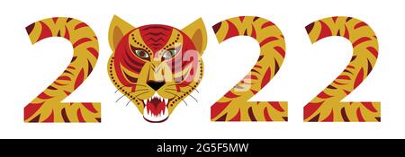 2022 chiffres noirs et imprimé tigre sur fond blanc Illustration de Vecteur