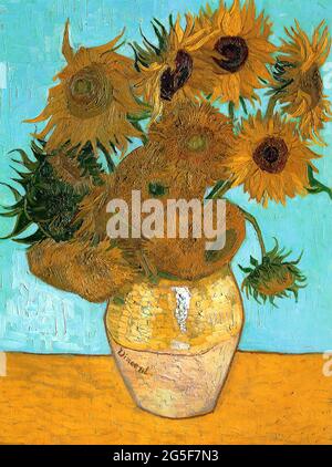 Vincent Van Gogh - vase STILL Life avec douze Sunflowers C 1889 Banque D'Images