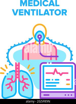 Concept Vector d'équipement de ventilateur médical couleur Illustration de Vecteur