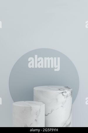 Plate-forme Podium en marbre sur fond gris avec studio minimaliste en toile de fond. Socle vide. Taille verticale. Rendu 3D. Banque D'Images