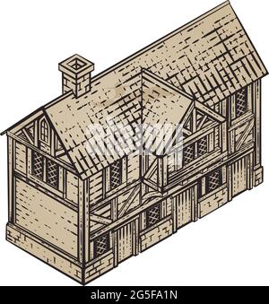 Carte du bâtiment médiéval icône Illustration ancienne Illustration de Vecteur