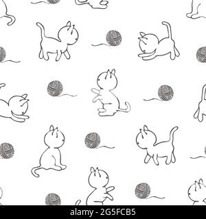 Motif vectoriel transparent avec chats sur fond blanc. Papier peint à motif animal style art. Joli tissu de mode chaton. Illustration de Vecteur