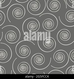 Motif vectoriel sans couture avec lignes spiralées sur fond gris. Papier peint texturé en spirale, simple. Textile tendance. Illustration de Vecteur