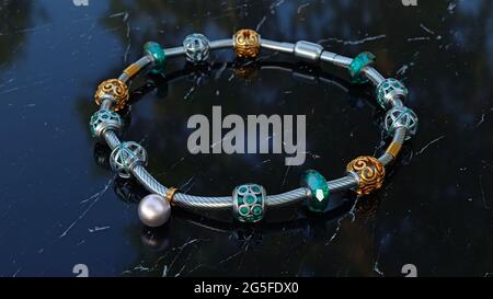 Bracelet pour femmes, gros plan Charms, bijoux, illustration de rendu 3d. Banque D'Images