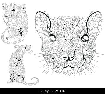 Set de zentrangle dessiné à la main rats pour t-shirt et autres décorations. Illustration de Vecteur