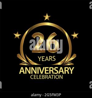 Vingt six ans anniversaire or. Anniversaire modèle design pour le web, jeu, poster créatif, livret, dépliant, prospectus, magazine, carte d'invitation Illustration de Vecteur