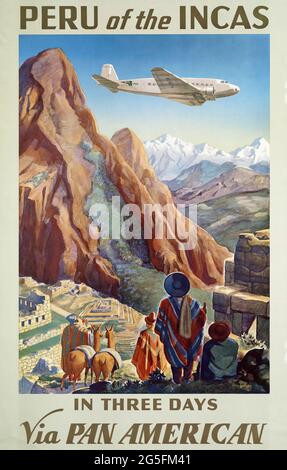 Une affiche de voyage vintage pour le Pérou avec Pan Am Banque D'Images