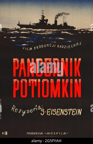 Cuirassé Potemkine. Polonais. Le directeur russe Sergei Eisenstein a réalisé son chef-d'œuvre incontesté. Poster de film. 1954. Banque D'Images