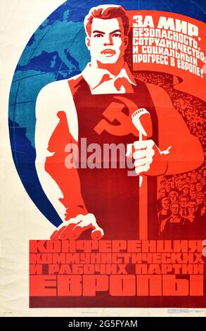Affiche soviétique vintage – Conférence de la paix Europe – Parti communiste et travailliste de l'URSS Banque D'Images