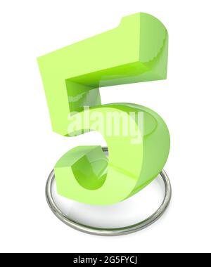 Numéro 5 vert sur cercle métallique sur fond blanc - illustration du rendu 3D Banque D'Images
