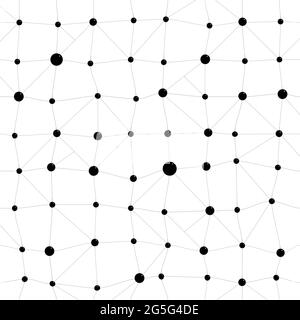 Motif carré, torsadé ou grille de points et de lignes noirs sur fond blanc. Connexion abstraite, chimie, données et fond moléculaire, schéma transparent. Banque D'Images