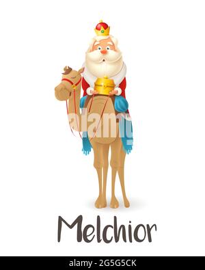 Sage man Melchior sur chameau célébrer Epiphany - illustration vectorielle isolée sur fond transparent Illustration de Vecteur