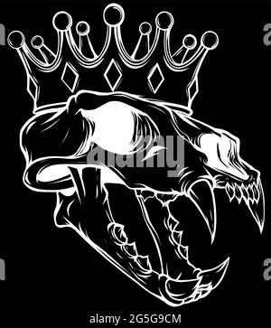 tête de mort tigre avec motif vectoriel de couronne Illustration de Vecteur