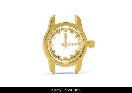 Icône Golden 3d Watch isolée sur fond blanc - rendu 3D Banque D'Images