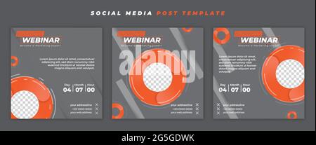 Ensemble de modèles de publication sur les médias sociaux. Bandeau d'invitation de webinaire avec cercle orange. Bon modèle pour la conception de publicité en ligne. Illustration de Vecteur