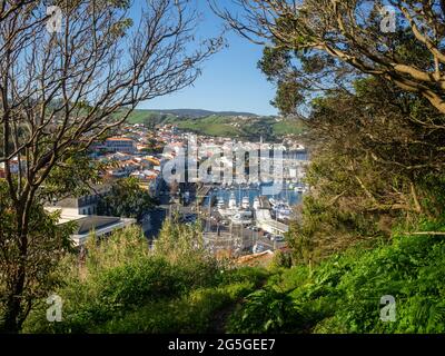 Ville de Horta et marina vus de Monte Queimado Banque D'Images