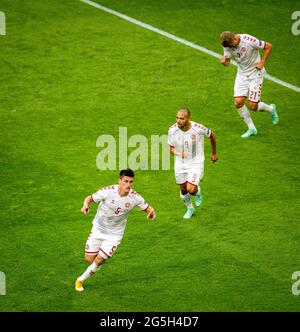 Joakim Maehle (Dänemark), Martin Braithwaite (Dänemark), Andreas Cornelius (Dänemark) pays de Galles - Dänemark Amsterdam, 26.06.2021, Fussball, saison 2020/ Banque D'Images