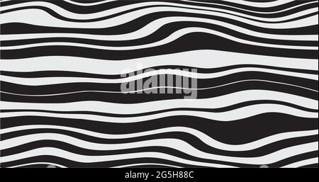 Lignes horizontales ondulées noires aléatoires en zigzag avec une courbe ondulée lisse isolée sur fond blanc imprimé textile. Illustration de Vecteur