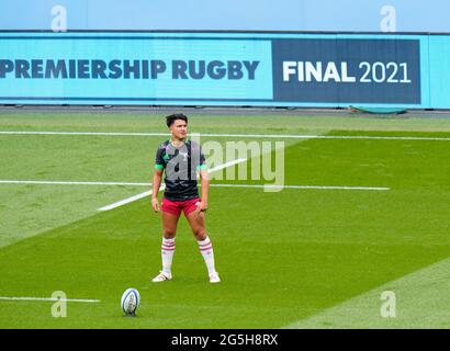 Harlequins Fly-Half Marcus Smith practices commence avant la première finale de rugby Gallagher, Exeter Chiefs -V- Harlequins, le samedi 26 juin 2 Banque D'Images