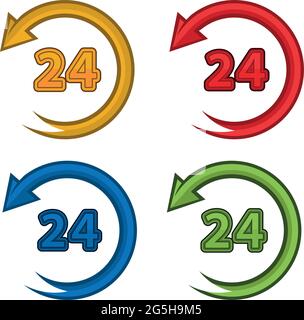 Icônes colorées de la série de vecteurs 24 heures. Ouvrir le panneau fléché de l'horloge de service en continu Illustration de Vecteur