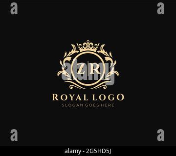 Modèle de logo de marque de luxe ZR Letter, pour restaurant, Royalty, Boutique, café, Hôtel, héraldique, bijoux, mode et autres illustrations vectorielles. Illustration de Vecteur