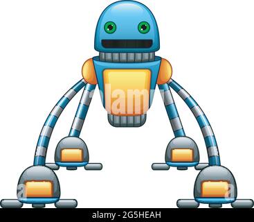 Dessin animé d'araignée robot avec yeux verts isolés sur fond blanc Illustration de Vecteur