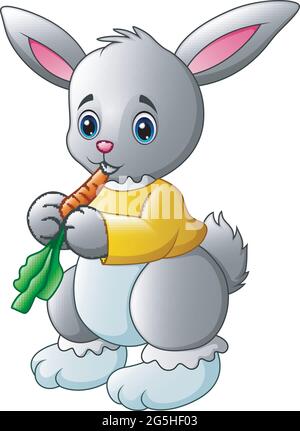 Dessin animé lapin mangeant une carotte isolée sur fond blanc Illustration de Vecteur