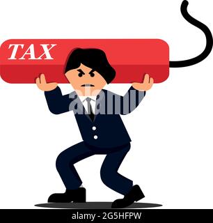 Homme d'affaires porteur d'une lourde taxe sur la dette. Modèles plats Illustration de Vecteur