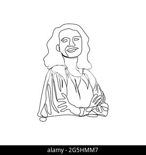 Femme d'affaires moderne attrayante avec Smiley face One Line Art Illustration de Vecteur