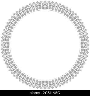 Cadre rond oriental avec éléments arabesques et floraux. Bordure grise fleurie avec motif vintage. Carte de vœux avec emplacement pour le texte Banque D'Images
