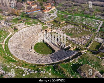 Vue imprenable sur l'ancien amphithéâtre de la ville d'Aphrodisias. Turquie Banque D'Images