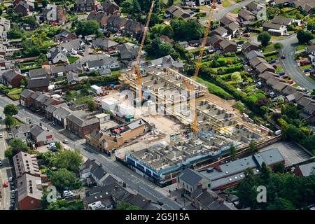 Une vue aérienne de nouveaux logements en construction, Bolton, Lancashire, nord de l'Angleterre, Royaume-Uni Banque D'Images