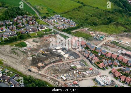 Une vue aérienne de nouveaux logements en construction, Harrogate, North Yorkshire, nord de l'Angleterre, Royaume-Uni Banque D'Images