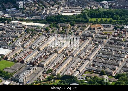 Lignes de rues du XIXe siècle de logements en terrasse, Accrrington, Lancashire, nord-ouest de l'Angleterre, Royaume-Uni Banque D'Images