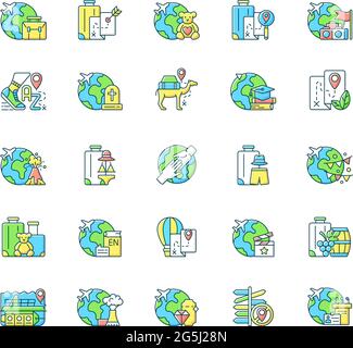 Types d'icônes de couleur RVB de voyage définis Illustration de Vecteur