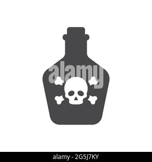 Icône en forme de bouteille de poison avec crâne et os. Signe toxique avec symbole en forme de crossbone. Illustration de Vecteur